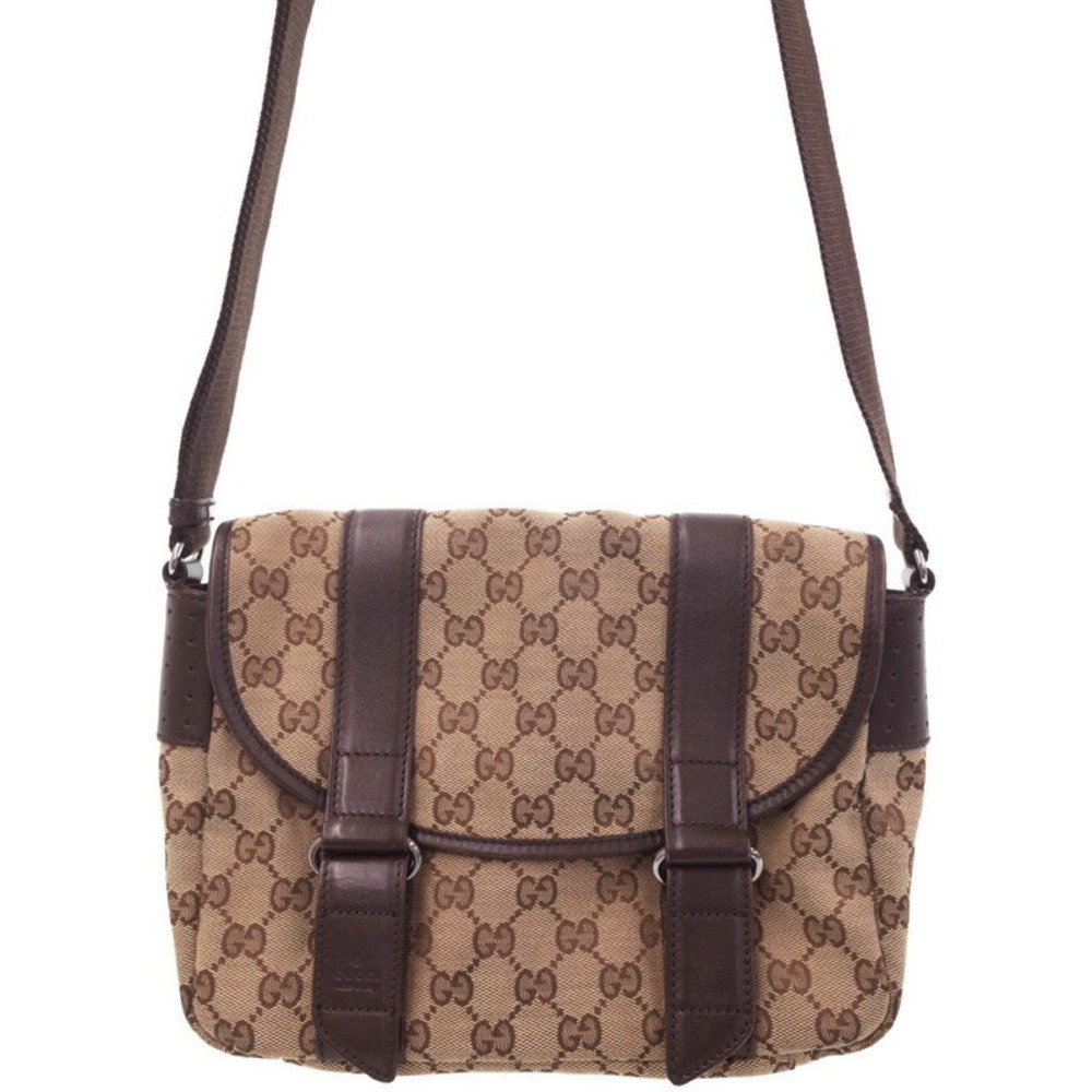 Gucci Perforated Brown Messenger GG Bag Leather Crossbody Canvas - Picture 2 of 9
